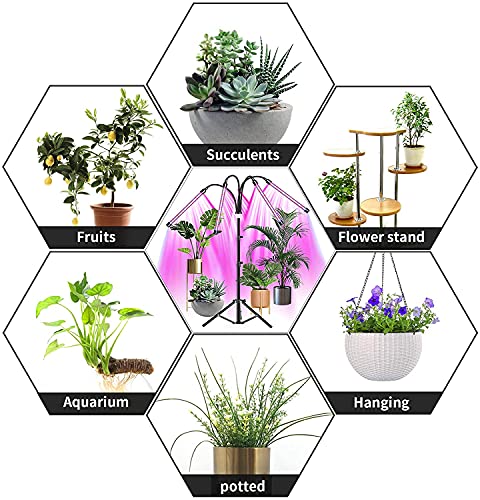 Grow Light for Indoor Plants, 3 Modes Sun-like Full Spectrum Plant Floor Light with Stand, 4 Heads LED Adjustable Gooseneck Growing Lamp Auto On/Off Timer Remote Control Plants Lamp for Various Plant