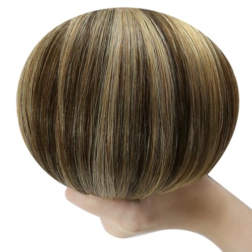 Image of Full Shine Tape Hair Extensions Real Human Hair Color 4 Medium Brown Ombre 24 Blonde And 4 Tape in Weft Hair Extensions Human Hair Remy Extension 50G One Piece Cuticles Aligned Natural 22Inch