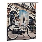 WOPQS Romantischer Pariser Eiffelturm-Duschvorhang, Fahrrad, 152,4 x 182,9 cm, Badezimmerzubehör, Alltagsgebrauch, Gr&lagen für Zuhause