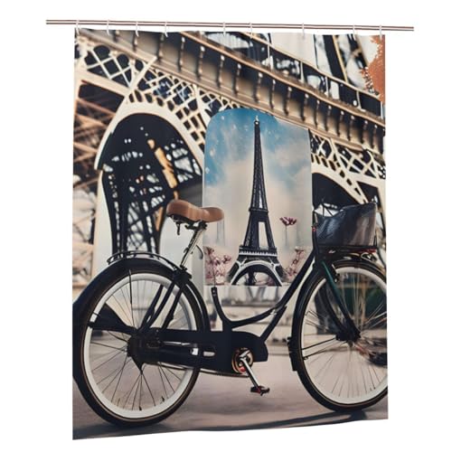WOPQS Romantischer Pariser Eiffelturm-Duschvorhang, Fahrrad, 152,4 x 182,9 cm, Badezimmerzubehör, Alltagsgebrauch, Gr&lagen für Zuhause