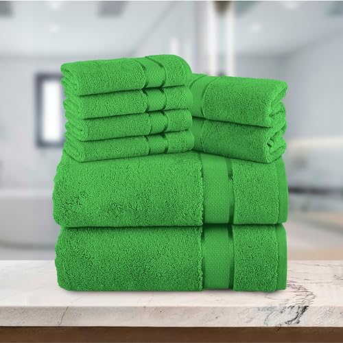 Image of Elegant Comfort Premium Cotton 8-Piece Towel Set, Includes 4 Washcloths, 2 Hand Towels and 2 Bath Towels, 100% Turkish Cotton - Highly Absorbent and Super Soft Towels for Bathroom, Emerald Green