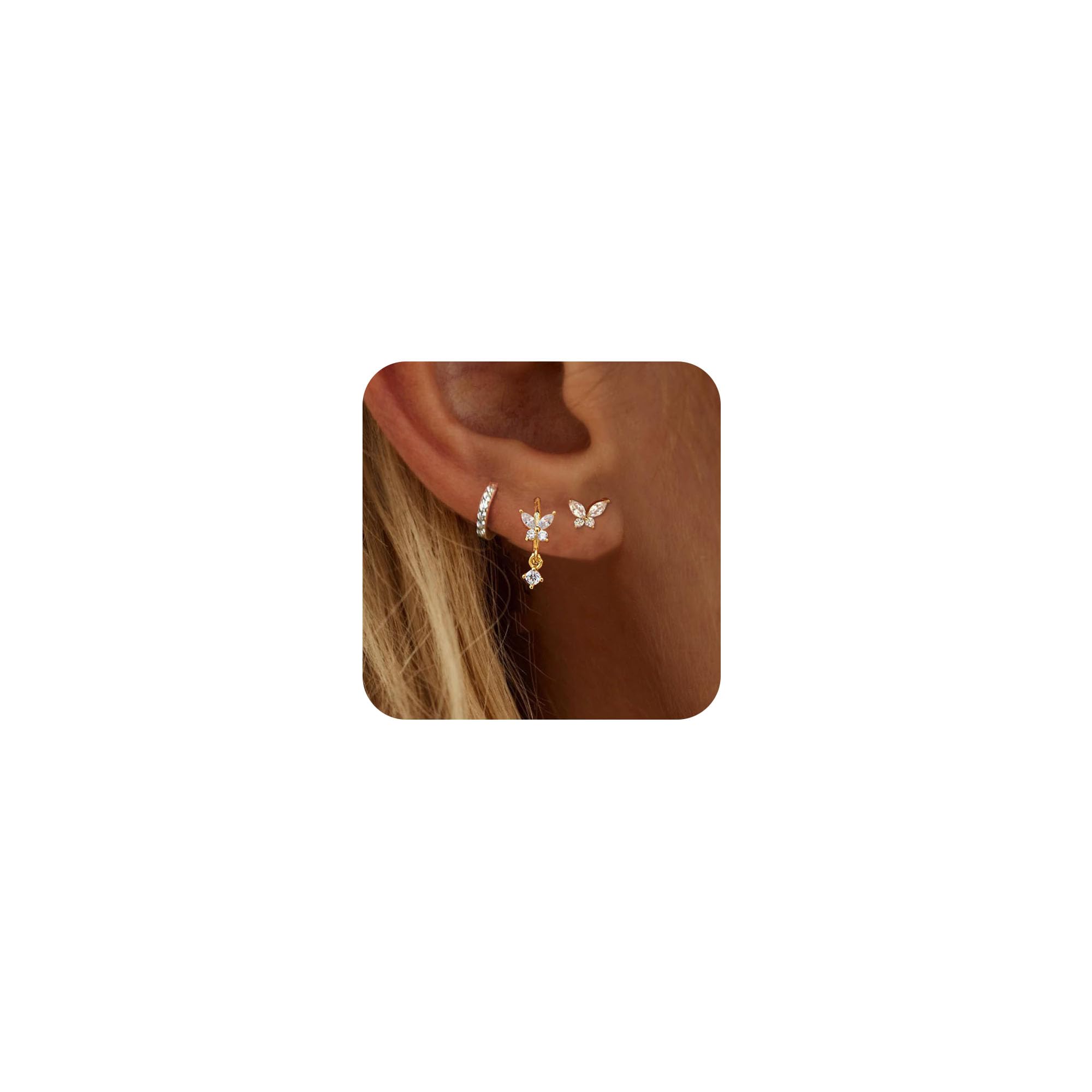Gold Pated Hoop Earrings for Women, 14k Gold Plated Butterfly Earrings Hypoallergenic Pearl Earrings for Women Trendy Jewelry