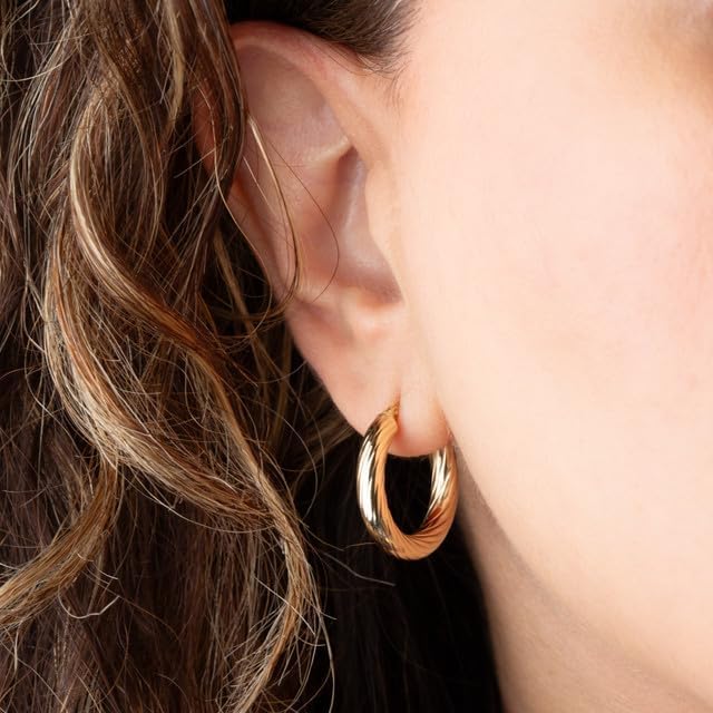 Twisted Hoop Latch Back Earrings Real Solid 14K Yellow Gold - Image 3