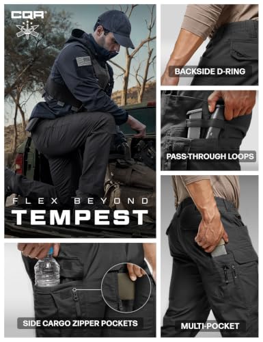 Image of CQR Men's Flex Stretch Tactical Pants, Water Resistant Ripstop Cargo Pants, Lightweight EDC Outdoor Work Hiking Pants