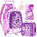 gxtvo Rolling Backpack for Girls, Roller Wheels Kids Bookbag - Wheeled Suitcase Elementary Sequin School Bag - 3PCS Mermaid