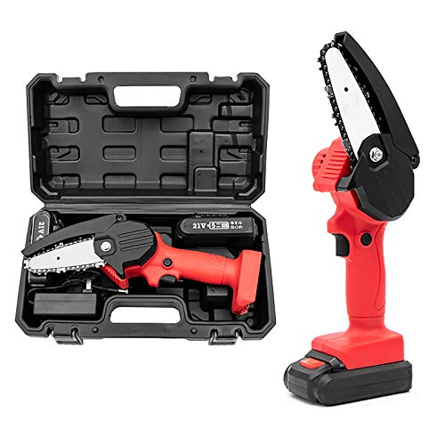 Lidayuan Mini Chainsaw, Handheld Cordless Chainsaw,4-inch 21v Cordless Chainsaw,Electric Chainsaw Rechargeable Lithium Battery Chainsaw Suitable for Wood Cutting,Red