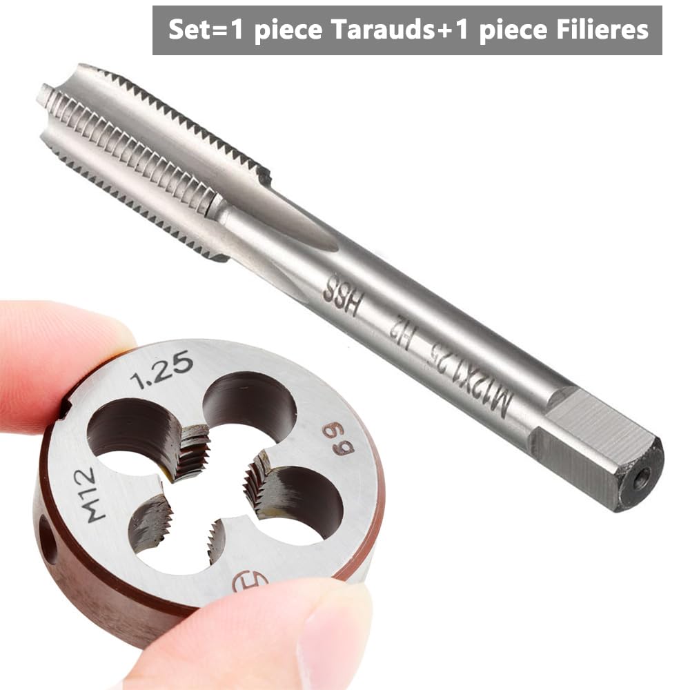 M12 X 1,25 Metrico Maschi e Filiere Kit HSS Maschi a Mano Destra Filettatura