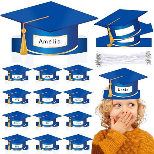 Qyeahkj 36 Sets Paper Graduation Hats for Kids Class of 2025 Black Gold Adjustable Graduation Cap Headband with Elastic String Kindergarten Preschool Graduate Gift Grad Party Decoration Favor Supplies