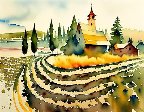 Toile aquarelle SERENDIPITP paysage 58x90cm pour décoration salon moderne