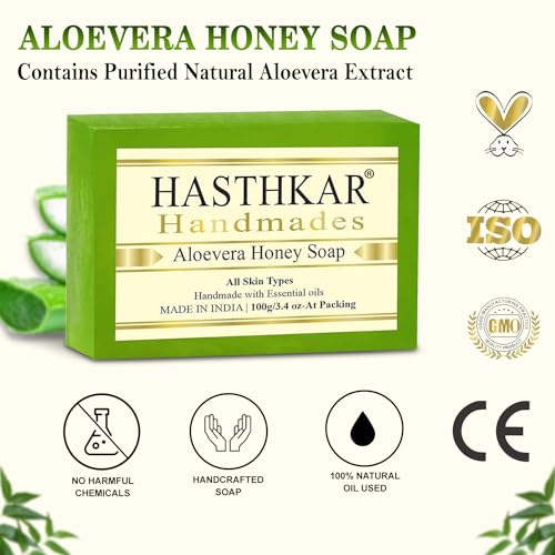 Image of byPureNaturals Hasthkar Handmades Glycerine Aloevera Honey Soap Bathing Bar for Men & Women 100 gm (Pack Of 4)