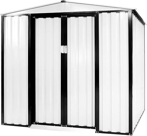 Oak mont - Cobertizo de almacenamiento para jardín al aire libre, 4 x 6 pies, casa de herramientas para jardín con puertas corredizas dobles, césped