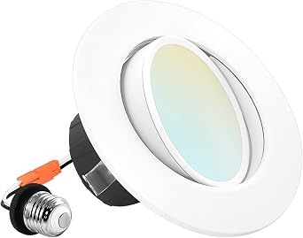 LUXRITE 4 Inch Gimbal LED Recessed Lighting Can Light, 8W=60W, 5 Color Selectable 2700K-5000K, CRI 90, Dimmable Adjustable LED Downlight, 700 Lumens, Wet Rated, Energy Star, ETL Listed