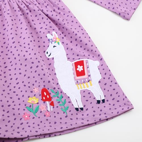 Image of Girls Cotton Long Sleeve Casual Cartoon Appliques Striped Jersey Dresses