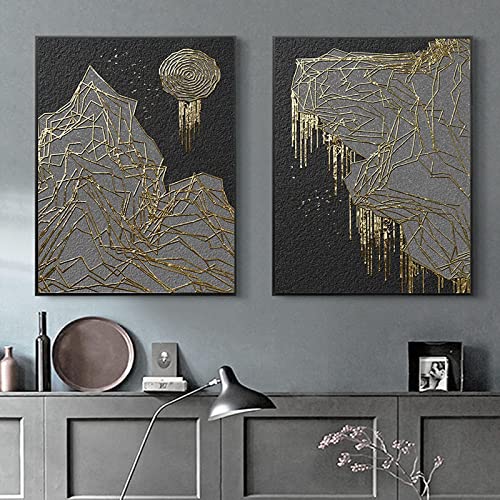 Toile paysage montagne et soleil affiche murale vintage dorée salon 60x90cm