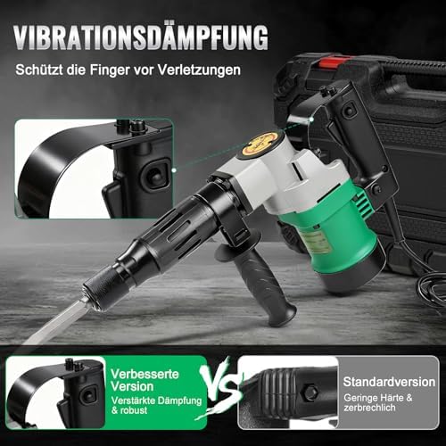 Bild 3 - Abbruchhammer Stemmhammer, 1400W 30Joule Bohrhammer SDS Plus Betonhammer Betonbrecher Mit SpitzmeißEl, FlachmeißEl, 3600 BPM SDS-MaxElektroabbruchhammer Mit Anti-Vibrationshandgriff FüR Beton