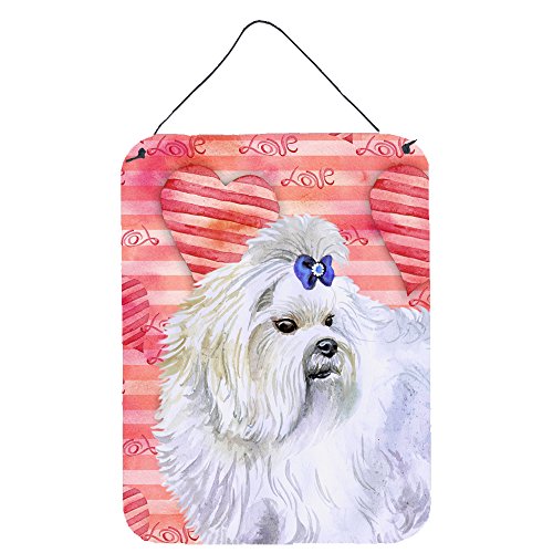 Caroline's Treasures BB9738DS1216 Maltese Love Wall or Door Hanging Prints, Red Aluminum Metal Sign Kitchen Wall Bar Bathroom Plaque Home Decor Front Door Plaque, 12x16, Multicolor