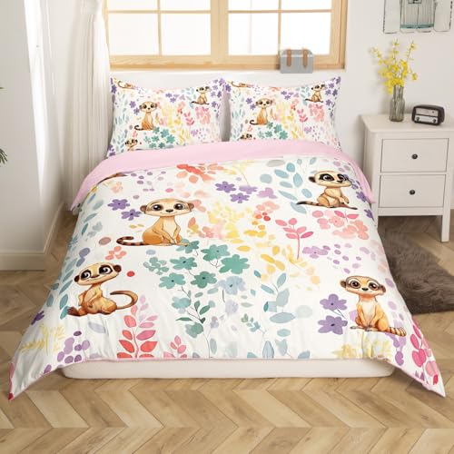 Housse de couette suricate et fleurs aquarelles pour des nuits tendres - 4