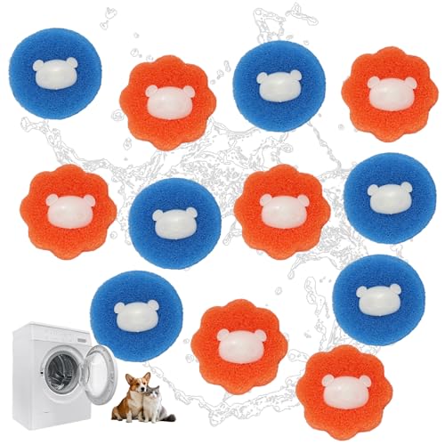 12 Stück Tierhaarentferner Waschmaschine, Wiederverwendbare Fusselbälle Waschmaschine, Anti-Wicklung Waschbälle, Anti Fussel Bälle Waschmaschine, Entfernt Tierhaare＆Fusseln(Blau+ Orange)