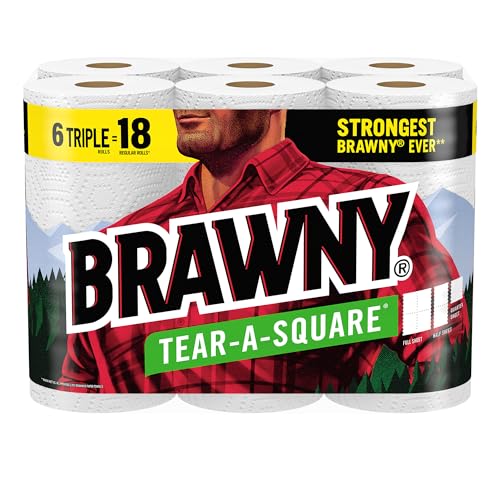 Brawny® Tear-A-Square® Paper Towels, 6 Triple Rolls = 18 Regular Rolls