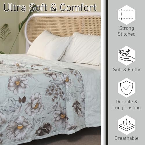 Image of Dohar Double Bed 100% Cotton Blankets for Summer | 90x100inch, 150GSM Ac Comforter and Cooling Blankets for Summer | Grey & Brwon | Classic Printed Design | Quilt | Ideal for Gifting