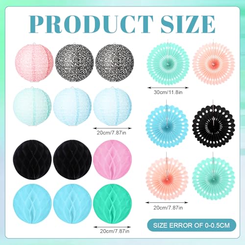 Image of Retisee 18 Pcs Colorful Composition Book Classroom Decoration Kits Black and White Composition Hanging Paper Lanterns Paper Fans Honeycomb Balls Decor for Back to School Classroom Party Decoration