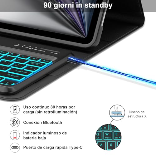 Teclado para iPad Air 13 M4 y Pro 12.9 con funda bluetooth desmontable y ñ 4