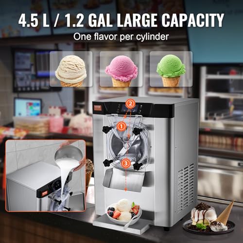 VEVOR Kommerzielle Eiscreme-Maschine, 12 L/h Einzelgeschmacksrichtung Arbeitsplatten-Eiscrememaschine für Hartes Servieren, 4,5 L Edelstahlzylinder, LED-Panel, Automatische Vorkühlung mit Reinigung – Bild 4