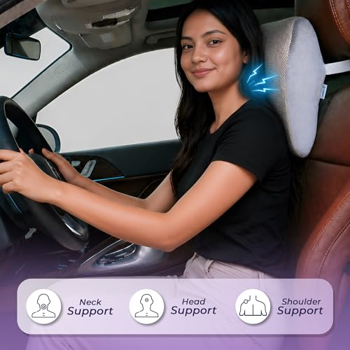 Image of Billebon Premium Car Seat Cushions Combo| Lumbar Support| Neck Rest & Car Wedge Seat Cushion for Long Drive Comfort| Gel Infused Memory Foam| Ergonomic Car Cushions Pillows -Black