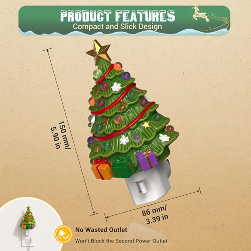 Image of JandCase Christmas Tree Night Light, 3000K Night Lights Plug into Wall | Cute & Funny Ceramics Night Light for Kids, Plug in Vintage Decor Nightlight with 360 Rotatable for Home Party Decor, 1 Pack
