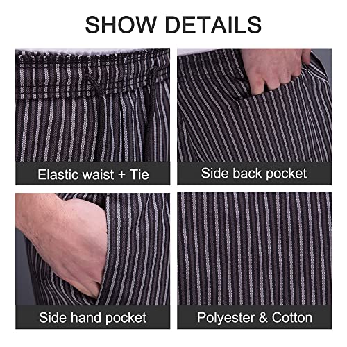 Khalat Men's Baggy Chef Pants Restaurant Drawstring Work Pants With Elastic Waist Chef Pants Stripe #TOP4