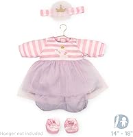 Vista 3 de JC Toys Berenguer Boutique Traje de muñeca bebé Vestido de rayas rosas con falda de tul, pantalones cortos, diadema y botines, se adapta a