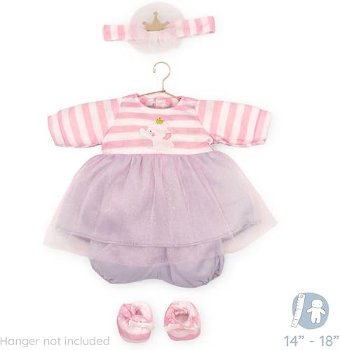 Miniatura 3 de JC Toys Berenguer Boutique Traje de muñeca bebé Vestido de rayas rosas con falda de tul, pantalones cortos, diadema y botines, se adapta a