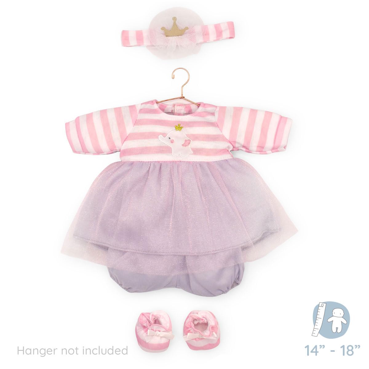 JC Toys - Kleidungsset für Puppen von 36 bis 45 cm, rosa Kleid mit Tüllrock, Shorts, Stirnband und Peucos, Grau, Rosa und Weiß, Extra Outfit, entworfen in Spanien von Berenguer, +2 Jahre