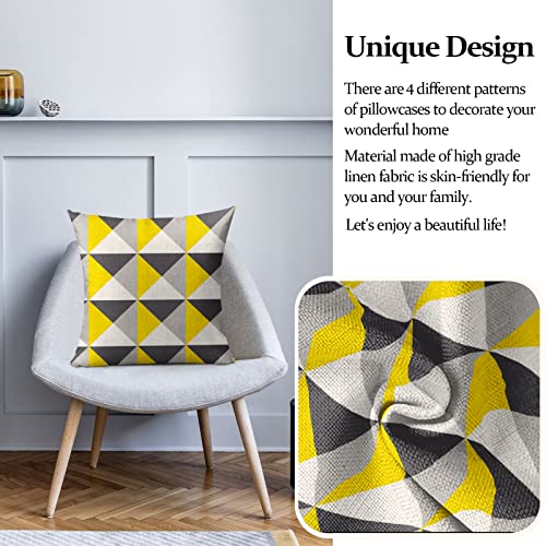 Sanwarm Throw Pillow Covers Home Decor Set Of 4 Pillow Cases Decorative 18 X 18 Inches Outdoor Cushion Couch Sofa Pillowcases White Yellow Gray Geometric Triangles #TOP4