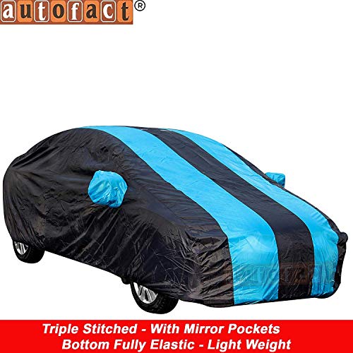 Image of Autofact Car Body Cover with Mirror Pockets Compatible for Maruti Wagonr 2019 (Triple Stitched, Bottom Fully Elastic, Teak /Navy Blue)
