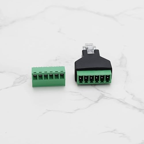 Miniatura 6 de 2 unids RJ12 adaptador de audio conector Ethernet RJ12 6P6C macho a 6 pines tornillo terminales adaptador conector hogar accesorios de audio