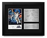 HWC Trading Star Wars New Hope Cast Mark Hamill, Carrie Fisher, Harrison Ford Framed Gifts Printed Signed Autograph Picture for Movie Memorabilia Fans - US Letter Size