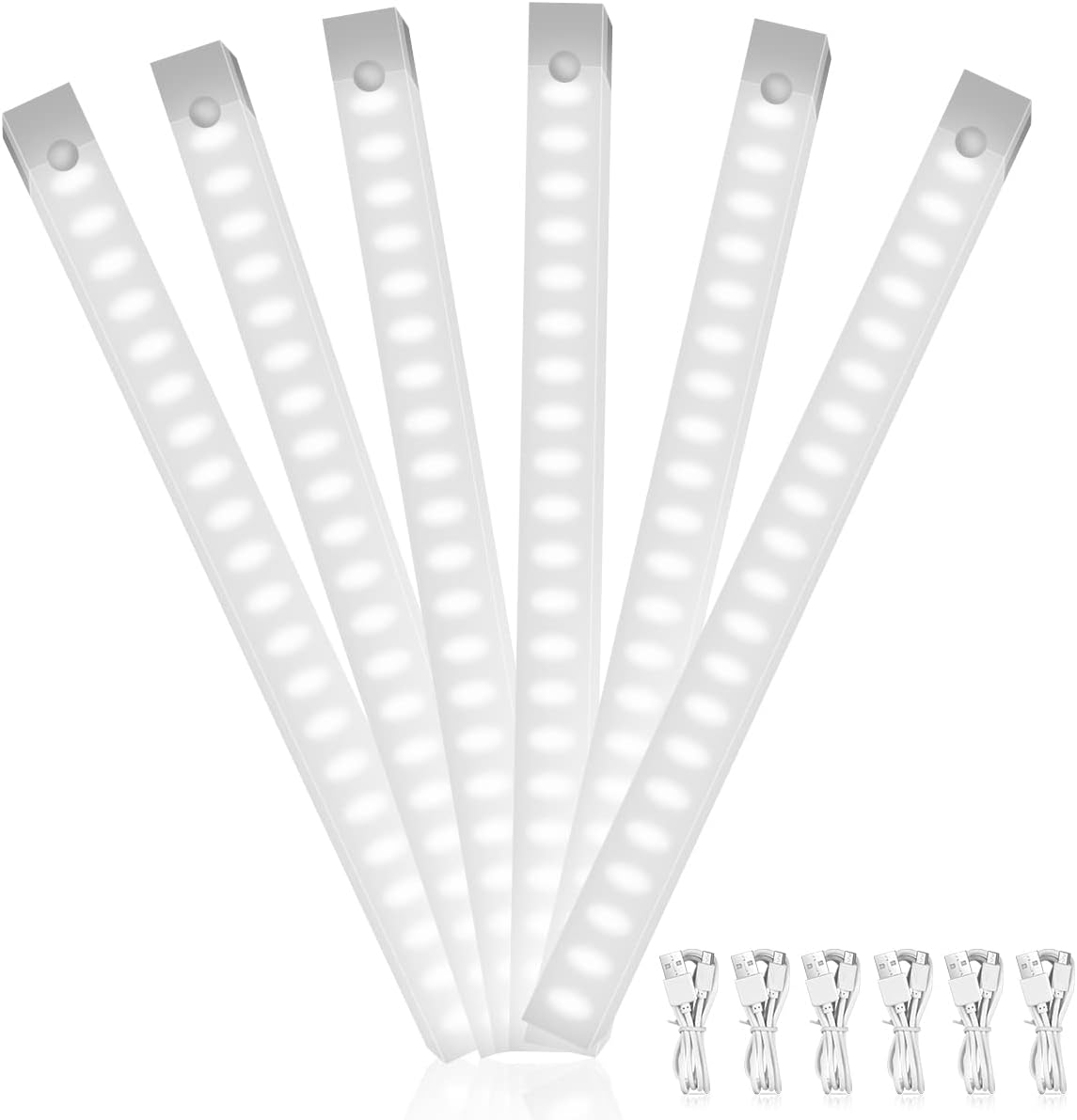 Gluckluz Under Cabinet Light Wireless Motion Sensor LED Lighting USB Rechargeable Stick-On Magnetic Closet Night Lights for Counter Kitchen Wardrobe Cupboard Hallway Indoor Outdoor (6 Packs, White)
