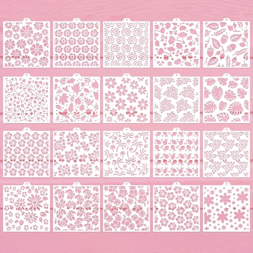 20 PCS Flowers Plant Stencils, Hibiscus Vine Rose Templates for Baking Royal Icing, Leaf Wildflower Stencils for Bread Cake Pie Cookie Drawing Art DIY Decoration