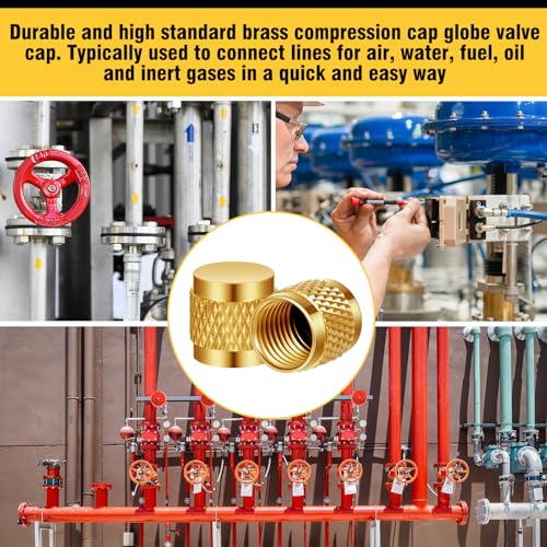 Image of Yaocom 200 Pcs 1 /4 Flare Brass Valve Cap HVAC Tool Bulk Round Compression Cap W /Neoprene Pipe O Ring Seal Refrigerant Locking Caps Plumbing Factories Supply