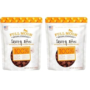 Full Moon All Natural Human Grade Dog Treats, Essential Chicken Savory Bites, 16 Ounce (Pack of 2)