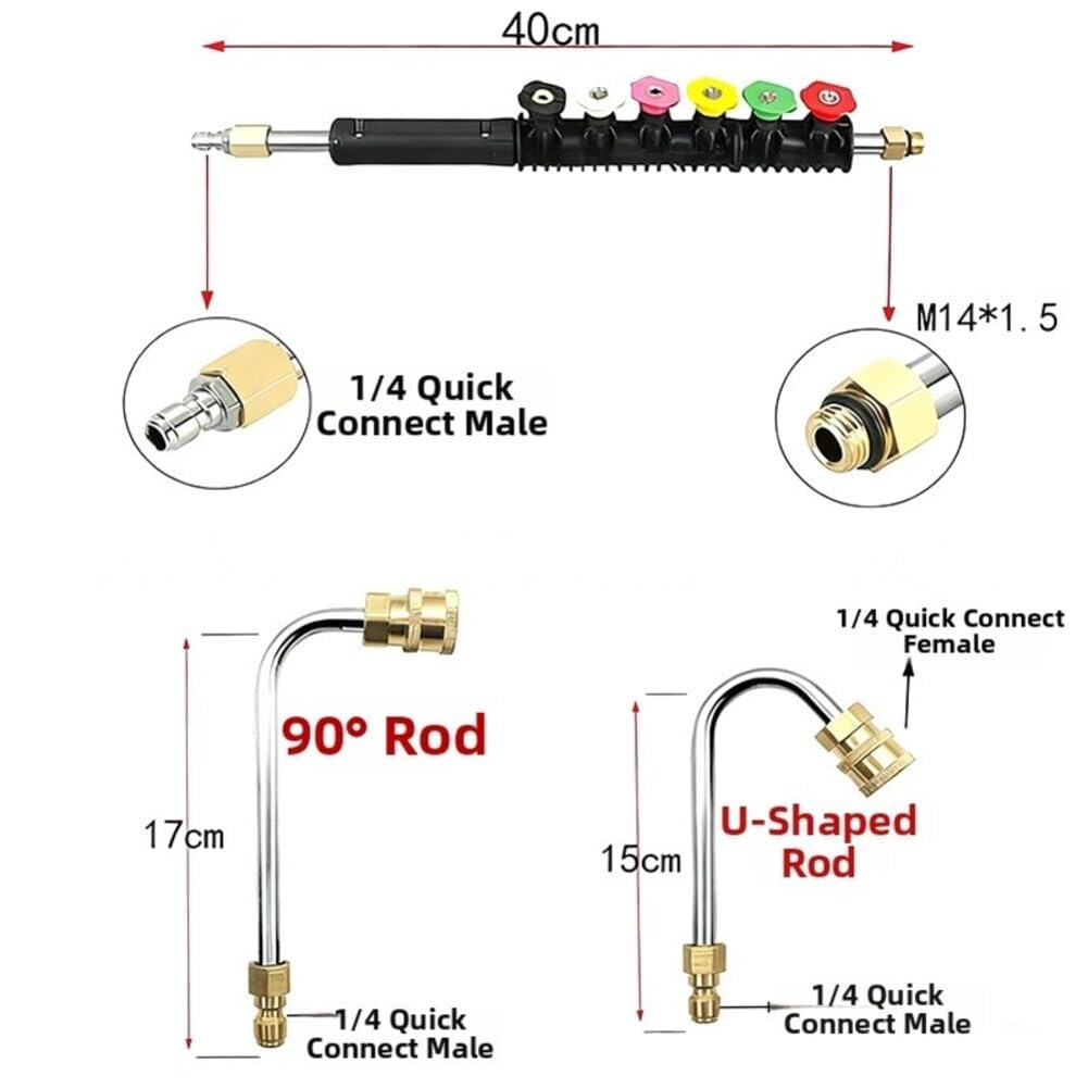 Kit de varita de extensión de presión telescópica para lavadora de 74 pulgadas, 4000 PSI con 6 boquillas M22 de 14 mm, conexión rápida para limpieza de ventanas de techo