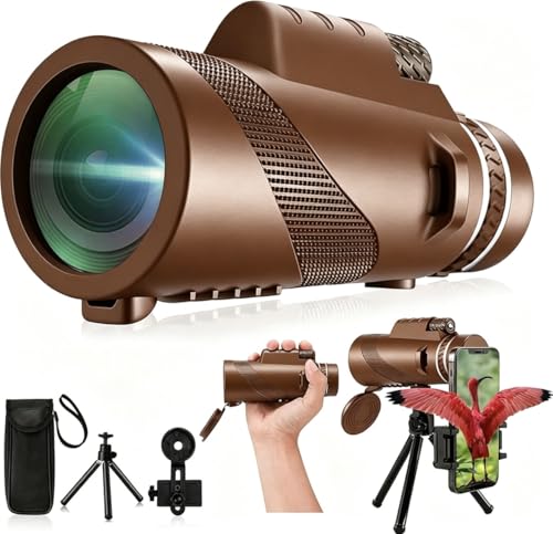 Image of Monocular-Telescope 80x100 High Powered Monoculars High Definition for Adults High Powered with Smartphone Adapter Telescope Hunting Wildlife Bird Watching Travel Camping Hiking-Brown