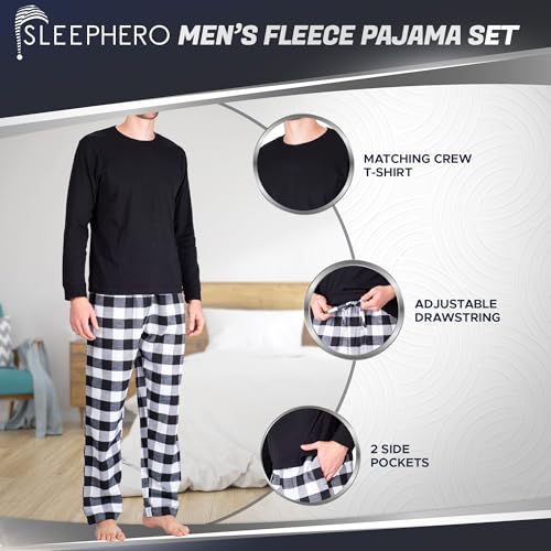 Men's Pajama Set Sleepwear Pjs Lightweight Long Sleeve Crewneck Shirts and Fleece Bottoms Soft Comfy Sleep Sets4