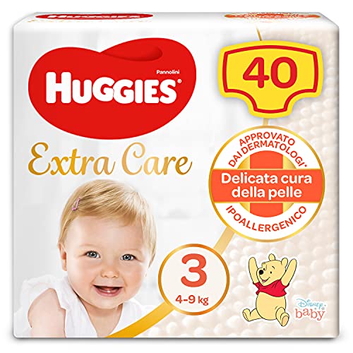 Huggies Extra Care Pañales, Talla 3 (4-9 kg) Paquete de 40 pañales