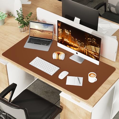 Image of Leather Desk Pad Protector,Mouse Pad,Office Desk Mat, Non-Slip PU Leather Desk Blotter,Large Desk mat,Waterproof Keyboard mat for Office /Home /Decor (Brown,48 inch x 24 inch)
