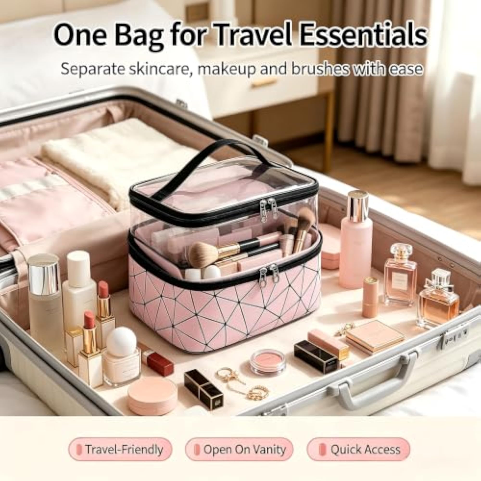 2Pcs Large Travel Makeup Bag Set, Waterproof Organizer