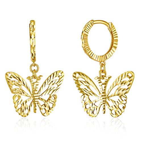 14k REAL Yellow Gold Butterfly Fancy Drop Earrings2