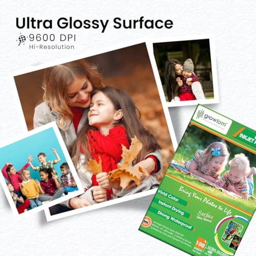 Image of Growlam Ultra Glossy Photo Paper 275 GSM 4R Size Photo Paper- Water Proof, Instant Drying, 100 Sheets, Resin Coated, Compatible with Inkjet Printer (Pack of 1)