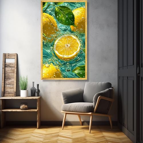 Décoration murale de cuisine tableau citron jaune format 65x120 cm - 4